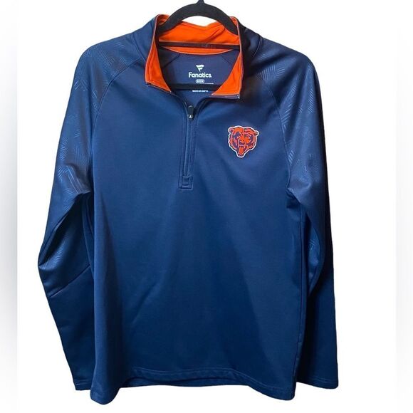 Chicago Bears Navy Orange 1/4 Zip Pullover FANATICS NFL Apparel Men’s Sz Med - Picture 1 of 5